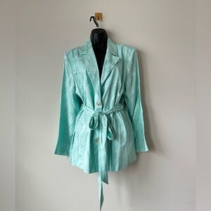 Mint Green Satin Jacquard Blazer Jacket Belted Mermaidcore  NWT size 12